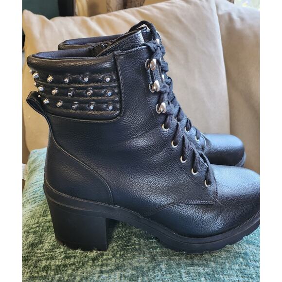 No Boundaries Studded Heeled Moto Boots, womens size 12 wide - Picture 2 of 6